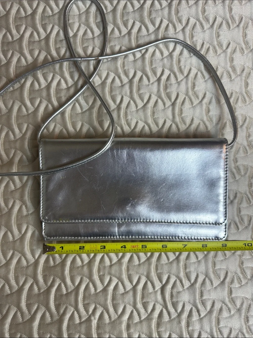 Women's Donna Karan NY leather Metallic Silver Crossbody Clutch